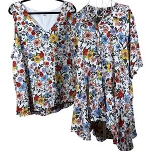Ophelia Roe Floral 2 Piece Set Womens 3X Matching Tank Top High Low Blouse Plus
